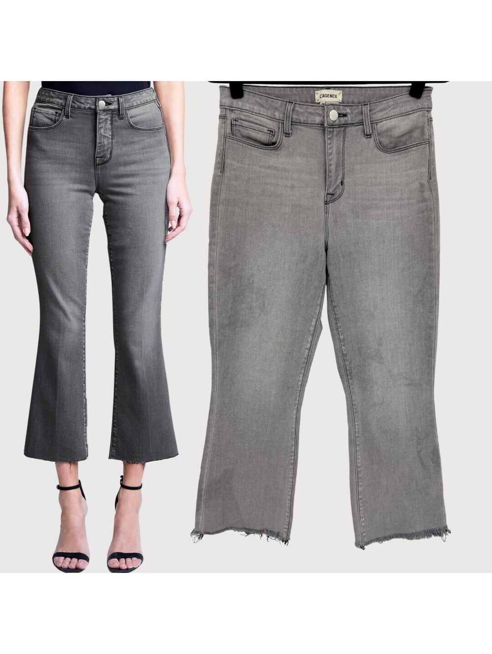 L'Agence Kendra Crop Flare Jeans Gray 28